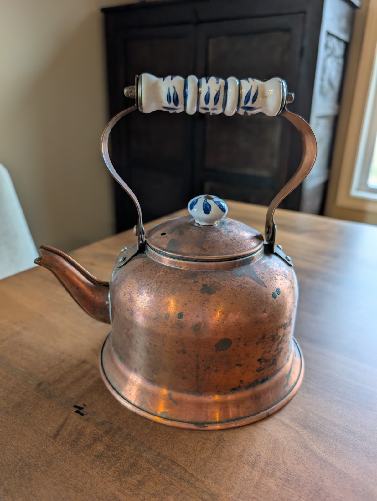 Vintage Collectable Daewoo Solid Copper/Delft Tea Kettle/Teapot, Decor, Patina Vintage Collectable Daewoo Solid Copper/Delft Tea Kettle/Teapot, Decor, Patina