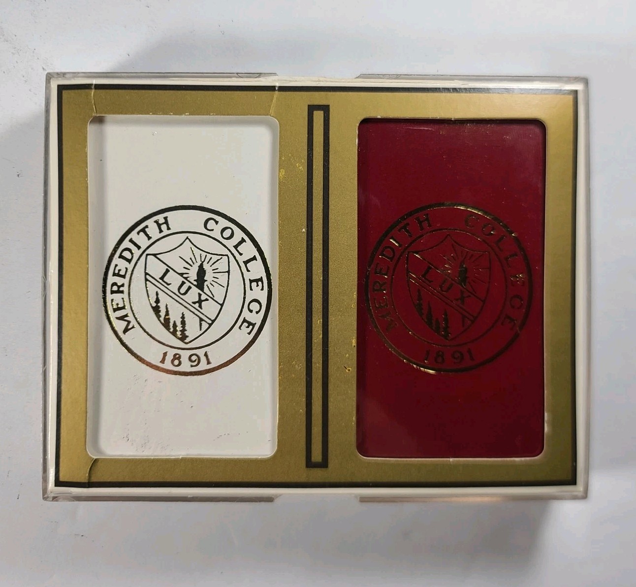VINTAGE GEMACO Meredith College 1891 Playing Cards 2 Decks w/ Case Lux Seal RARE VINTAGE GEMACO Meredith College 1891 Playing Cards 2 Decks w/ Case Lux Seal RARE