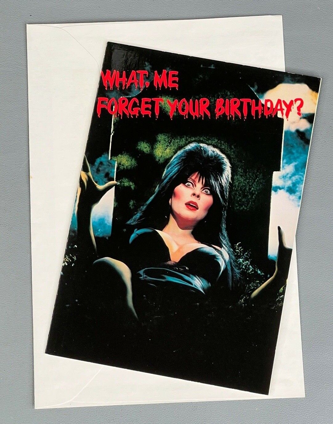 Elvira Birthday Card (1983) Mistress of the Dark NOS Vintage Art Over My Body