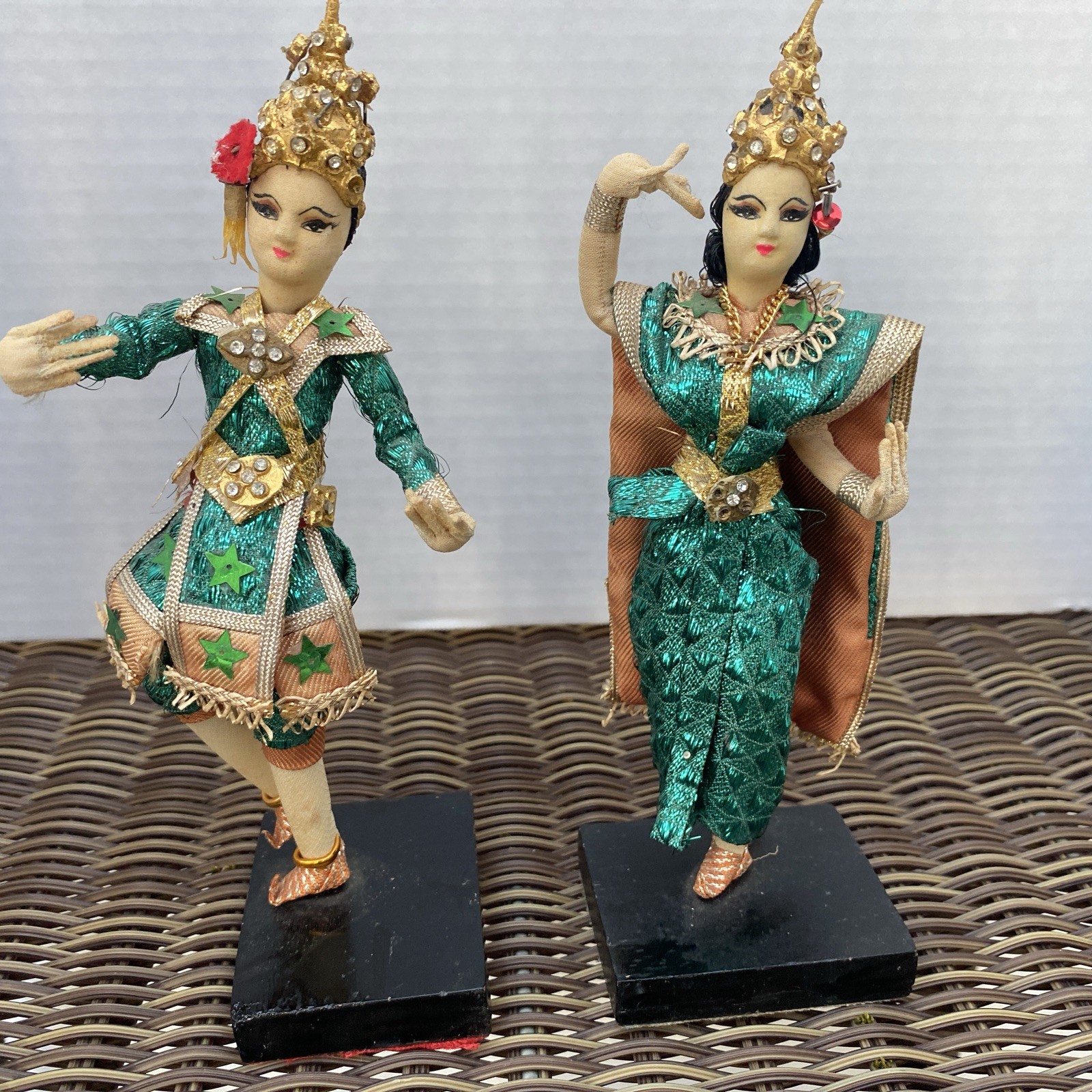 Vintage 1960s Thai Classical Dancer Dolls Pair - Handmade Bangkok Silk Souvenir Vintage 1960s Thai Classical Dancer Dolls Pair - Handmade Bangkok Silk Souvenir