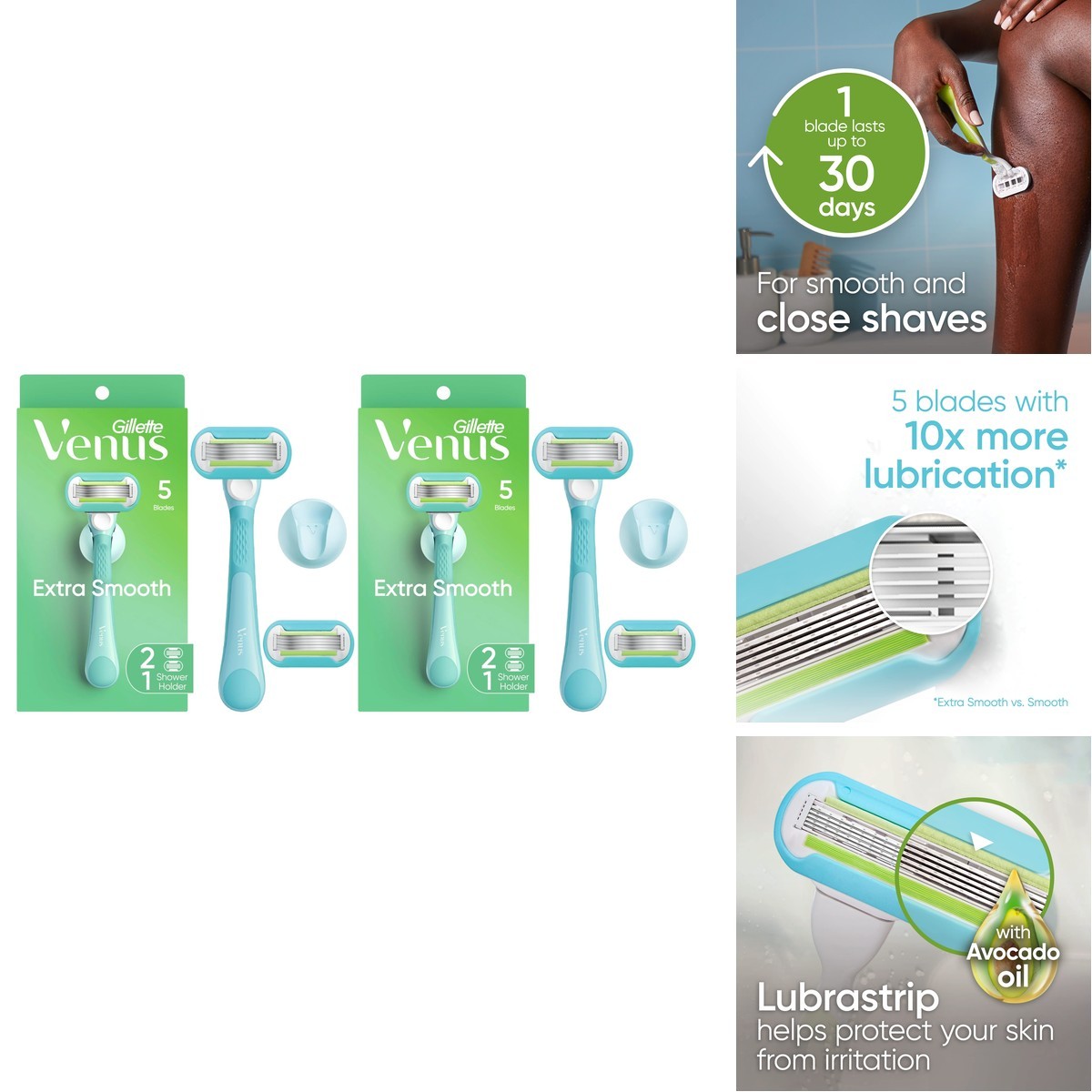Gillette Venus Razors for Women, 1 Razor + 2 Blade Refills, Pack of 2