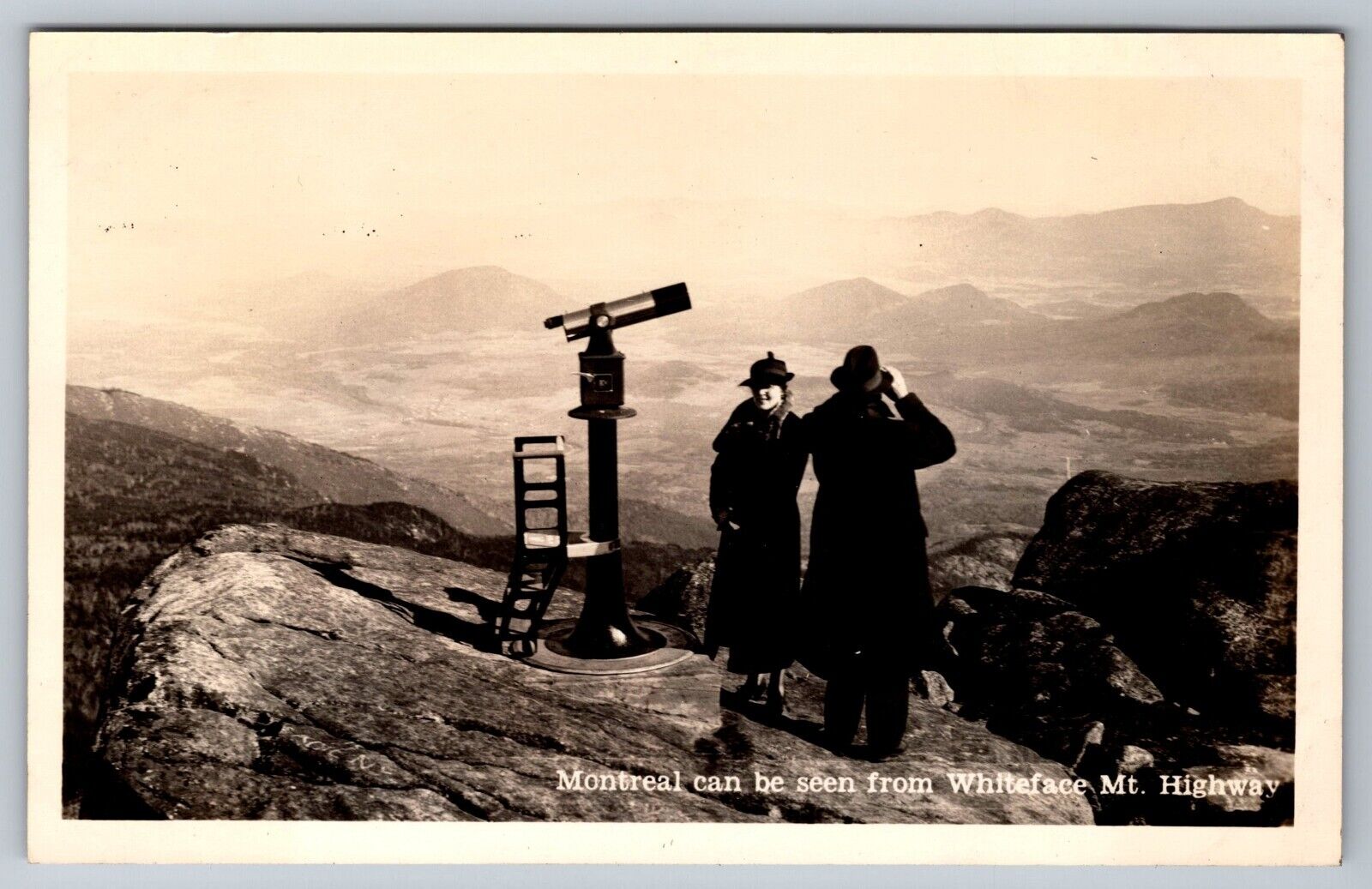 Montreal can be seen from Whiteface Mountain Hwy. NY Real Photo Postcard RPPC