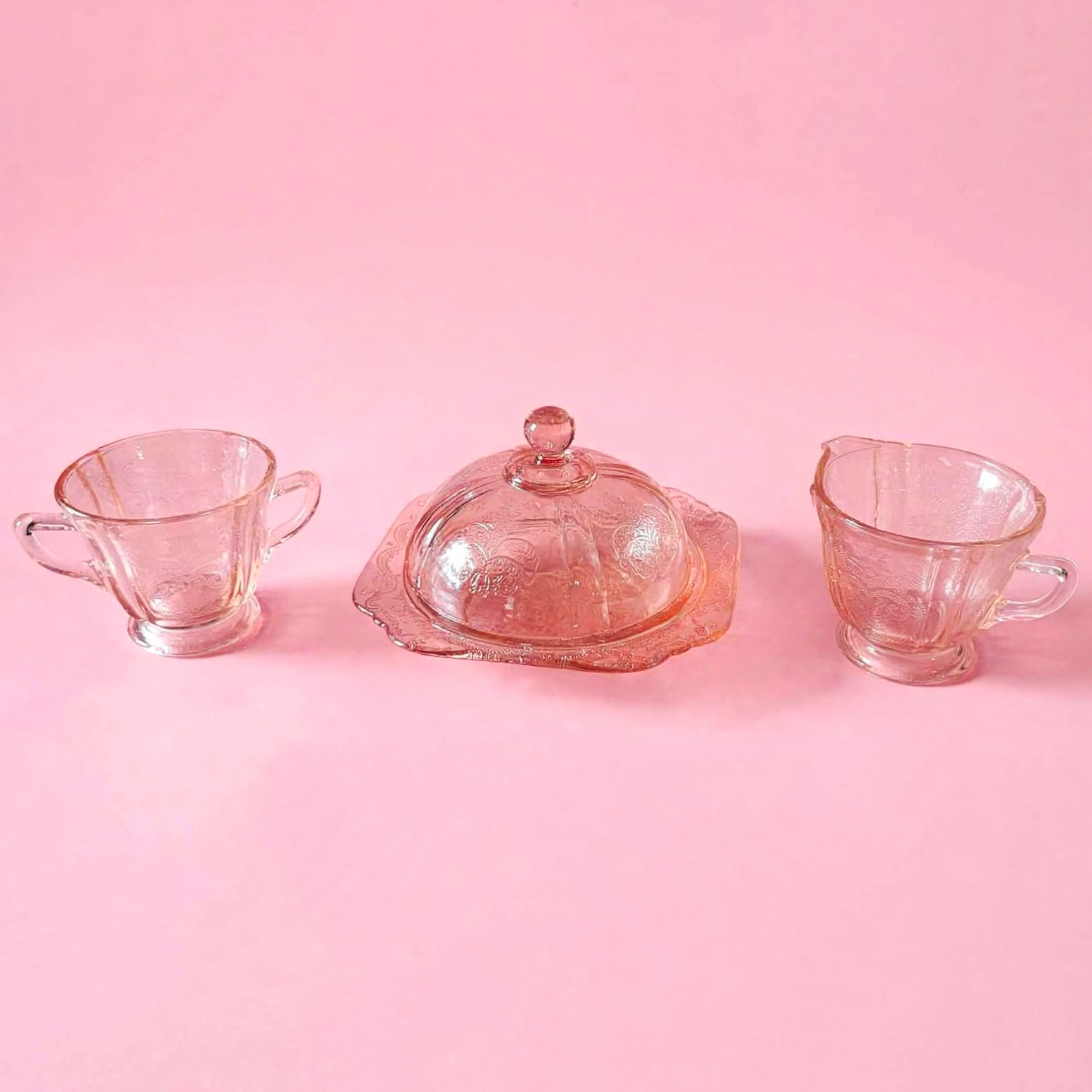 1930s Federal Glass Co. Madrid Pink Depression  Creamer/Sugar Bowl, Butter Dish