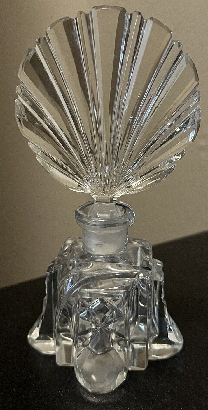 Vintage Clear Press Cut Crystal Glass Perfume Bottle