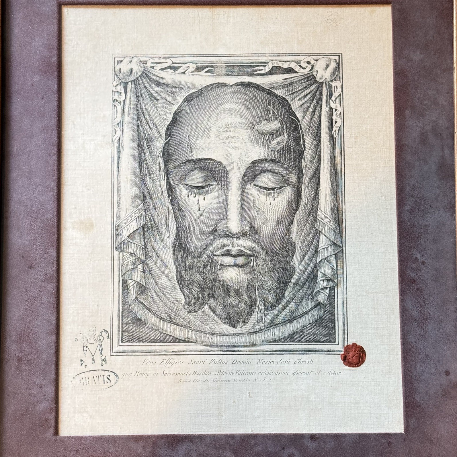 Antique Pope Leo XIII Relic Veronica Veil Shroud Christ Vatican Seal, dated 1883