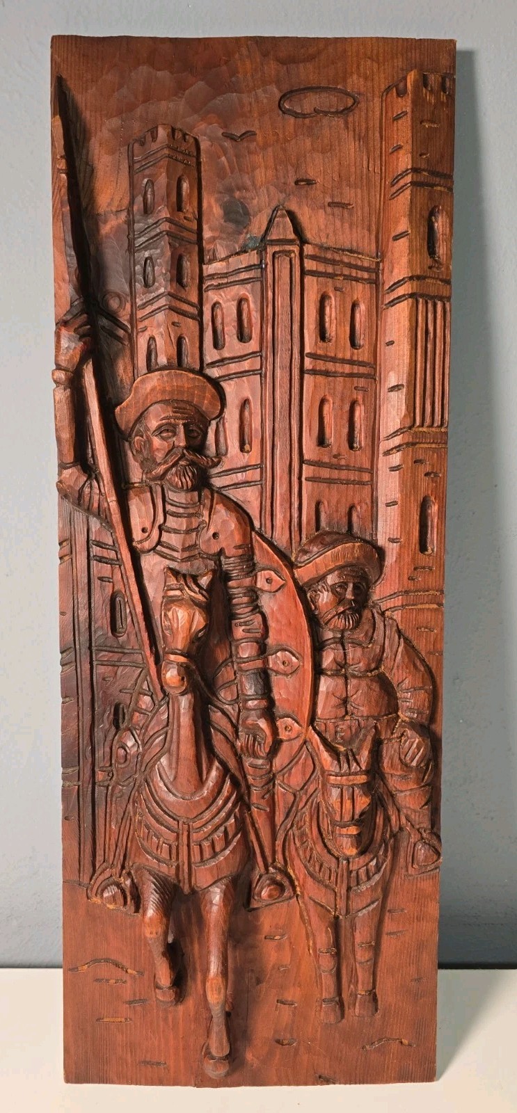 Vintage Ouro Made in Spain Don Quixote & Sancho Panza Carved Wood Wall Plaque Vintage Ouro Made in Spain Don Quixote & Sancho Panza Carved Wood Wall Plaque