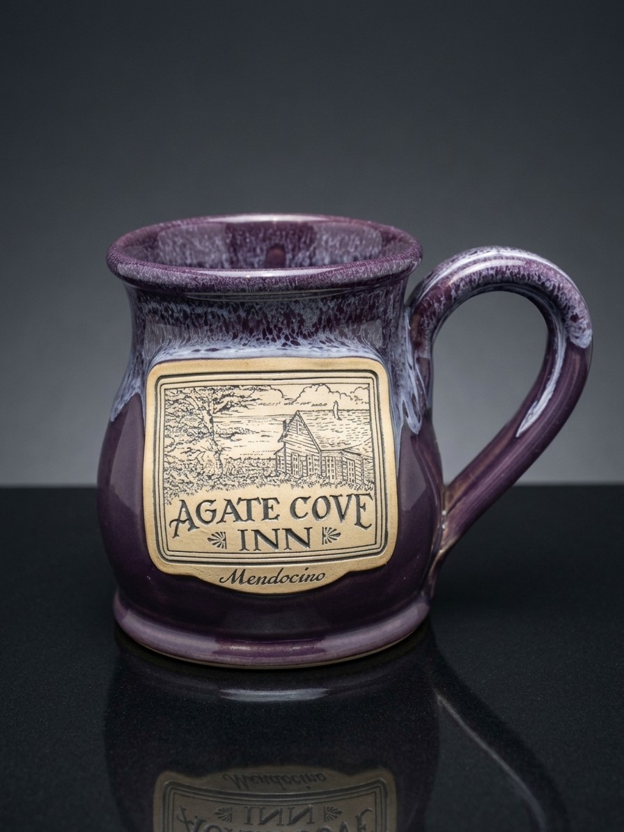 John Deneen Pottery CERAMIC MUG Agate Cove Inn, Mendocino CA Purple Violet NEW
