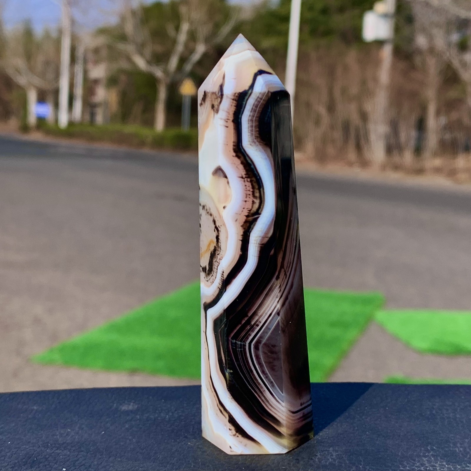 94G Natural striped agate stone mineral column Crystal Mineral tower Specimen
