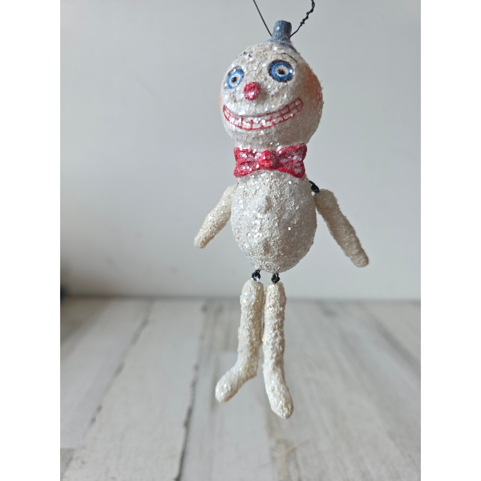 Vintage jointed snowman shabby chic glitter ornaments Xmas tree unique large