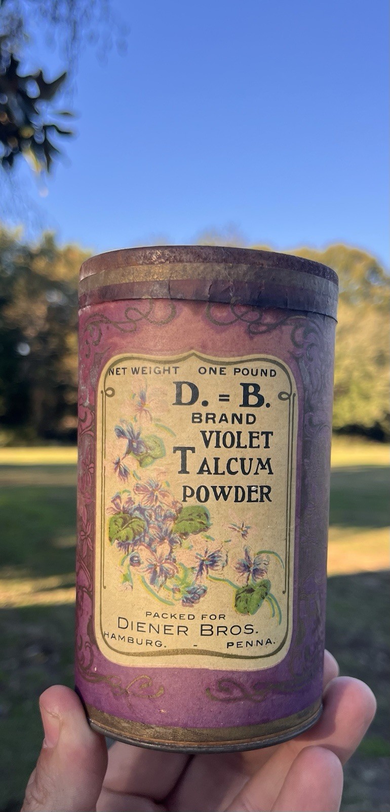 Antique Early 1900s Diener Bros Hamburg PA Talcum Powder Advertising Can