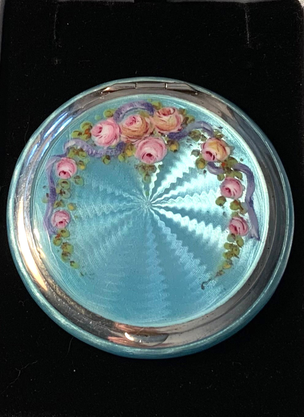 BEAUTIFUL Antique 830 Silver ENAMEL GUILLOCHE Compact GORGEOUS COLORS  M*I*N*T*
