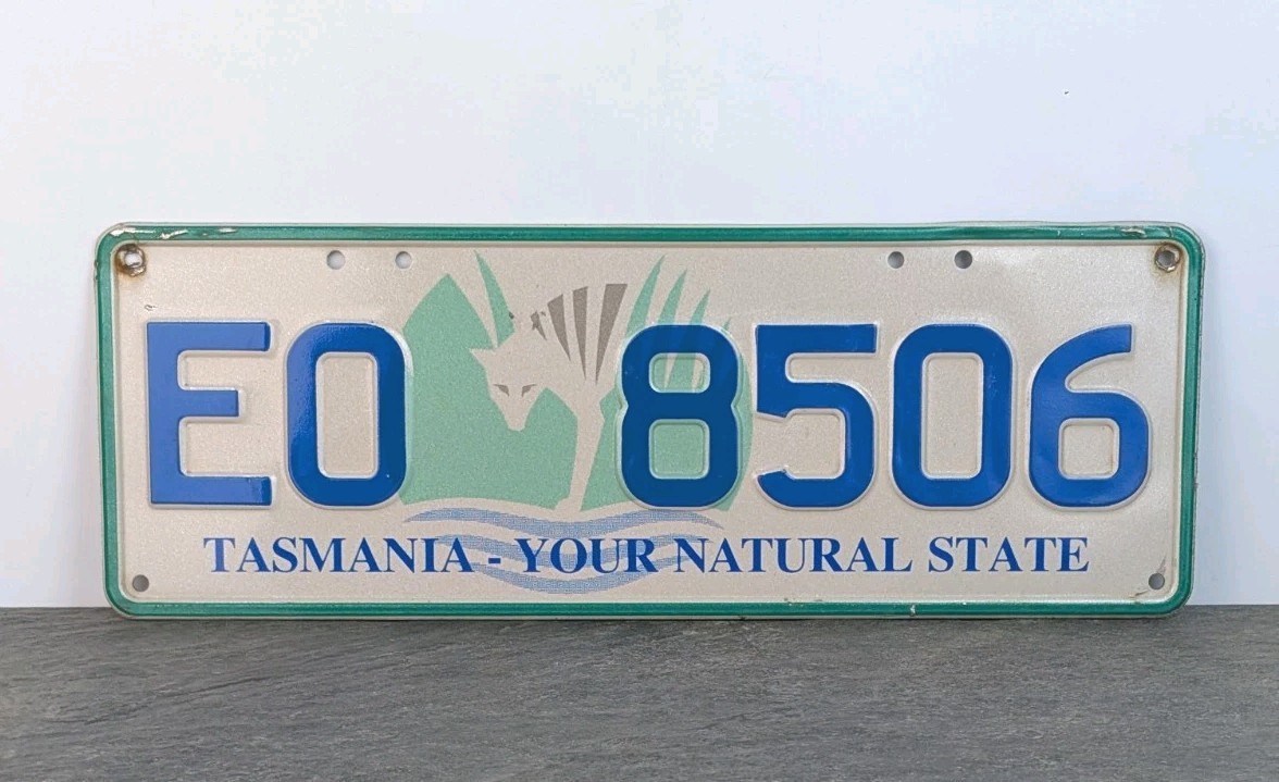 Vintage Tasmania License Plate EO 8506 Your Natural State Thylacine Tassie Tiger