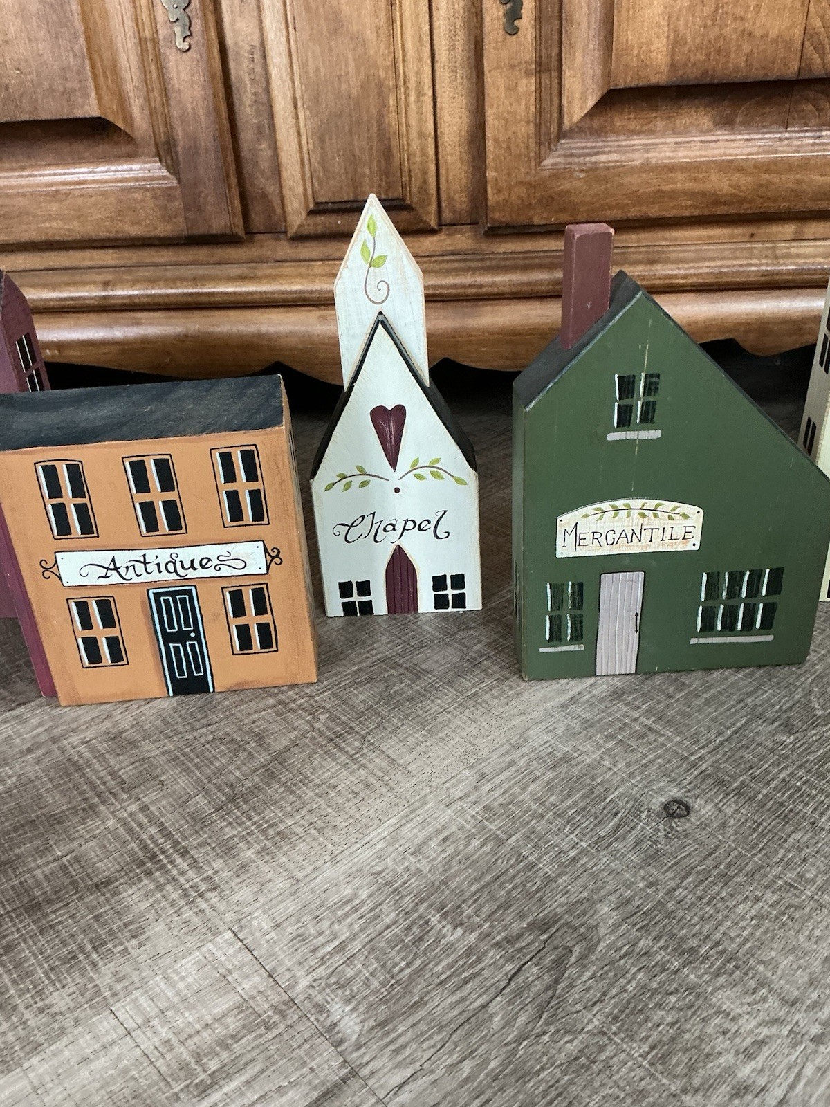 Vintage 2002 Bob Huffman Signed Wood Shelf Folk Art Lot Of 7 Buildings