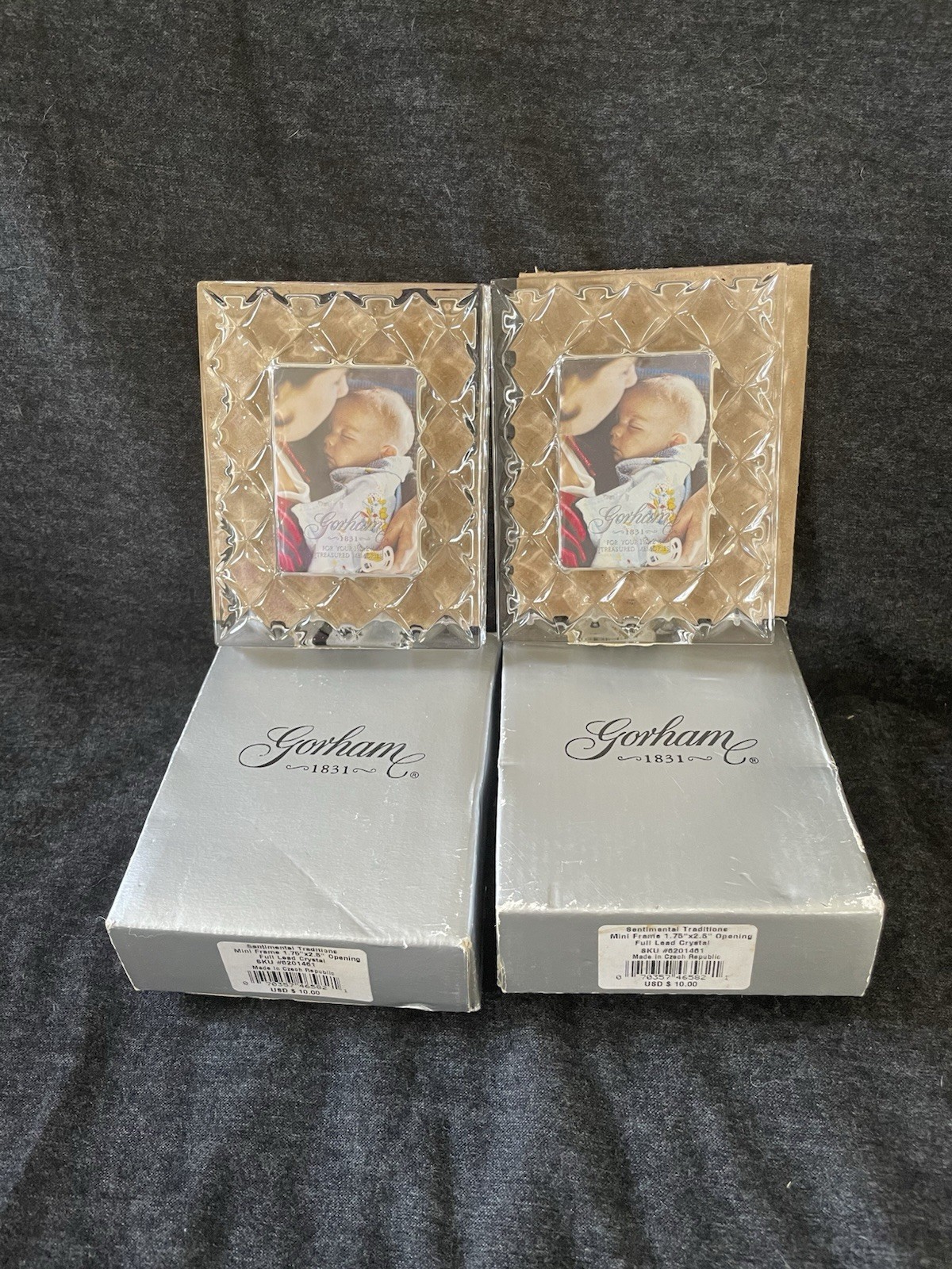 4 Vintage Gotham Mini Pictures Frames Crystal With Diamond Pattern 