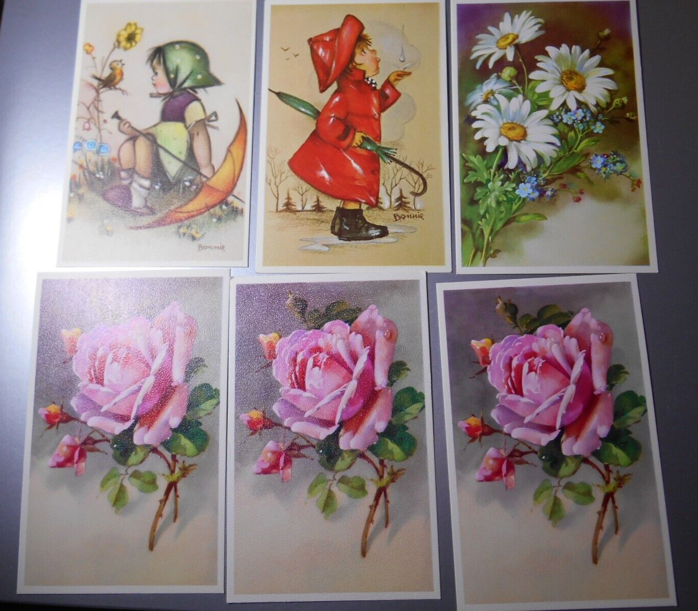 Lot of 6 Vintage Alfred Mainzer Flowers Postcards Belgium LITTLE GIRLS & FLOWERS