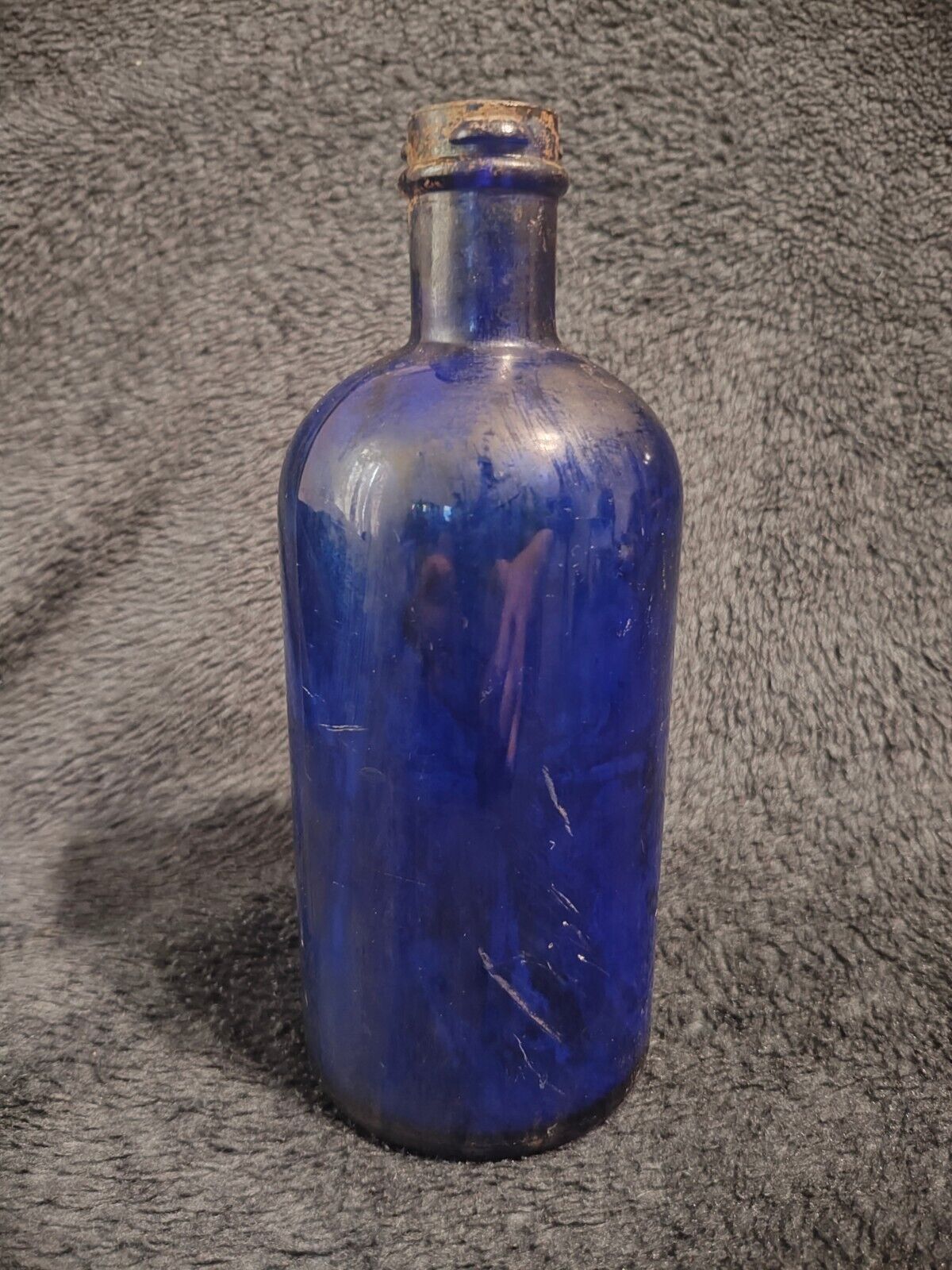 Vintage Cobalt Blue Glass Bottle, Fat Body, 8'' Tall