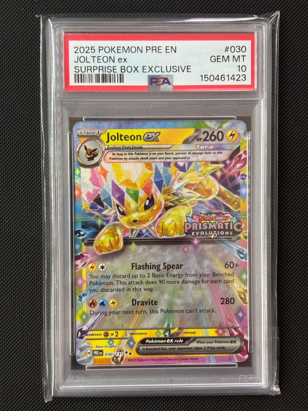 2025 Jolteon ex Prismatic Evolutions Stamp 030/131 Surprise Box Promo PSA 10