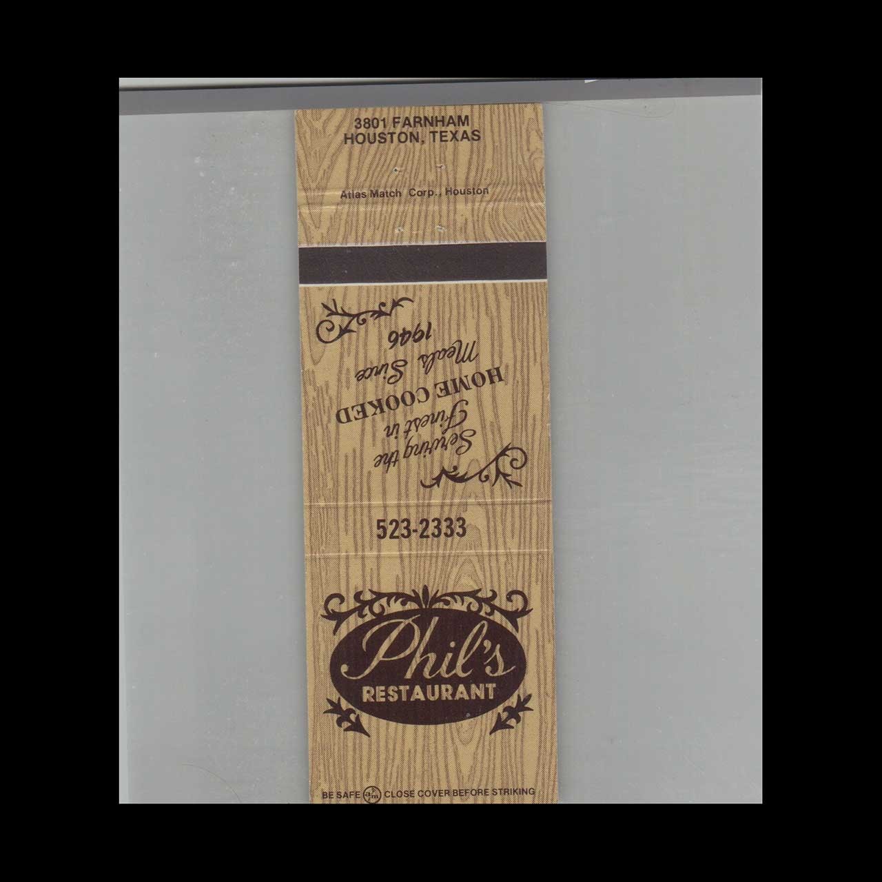 Matchbook Cover Phil\'s Restaurant Houston, TX
