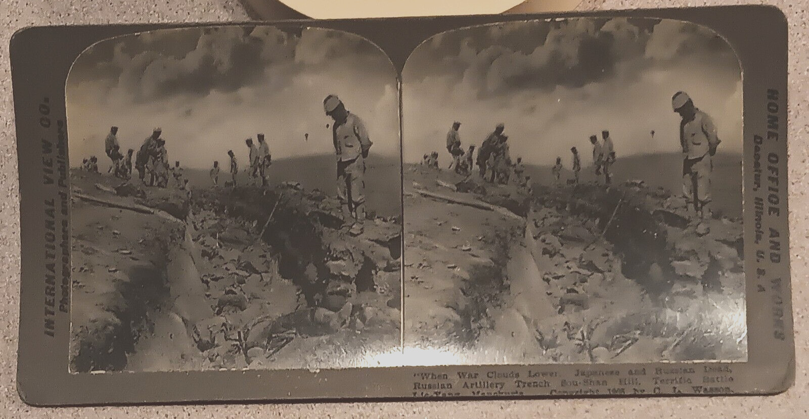 Antique 1905 When War Clouds Lower Russo‑Japanese War STEREOVIEW CARD Mass Grave