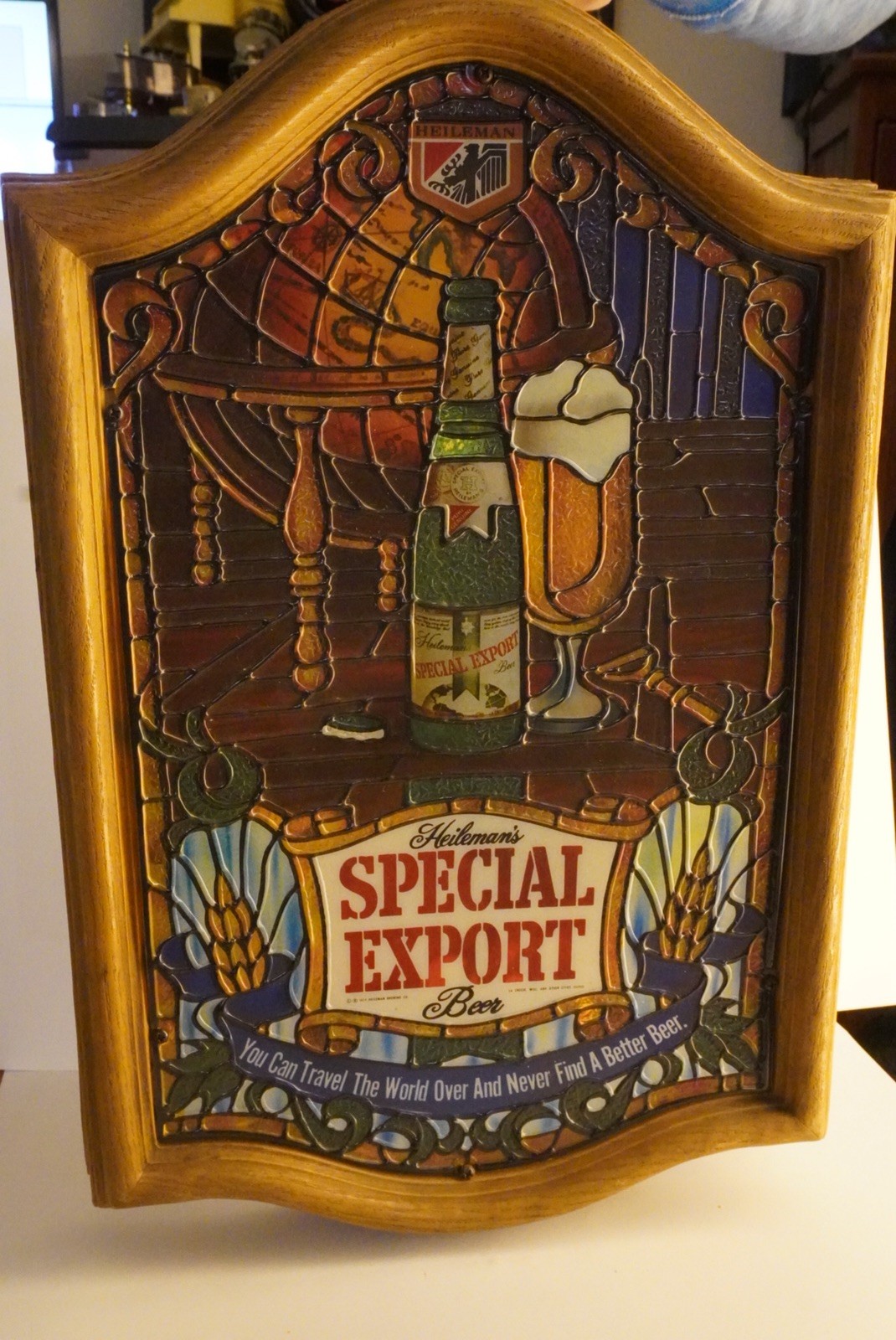 Vintage 1979 Heileman\'s Special Export Lighted Faux Stain Glass Beer Sign