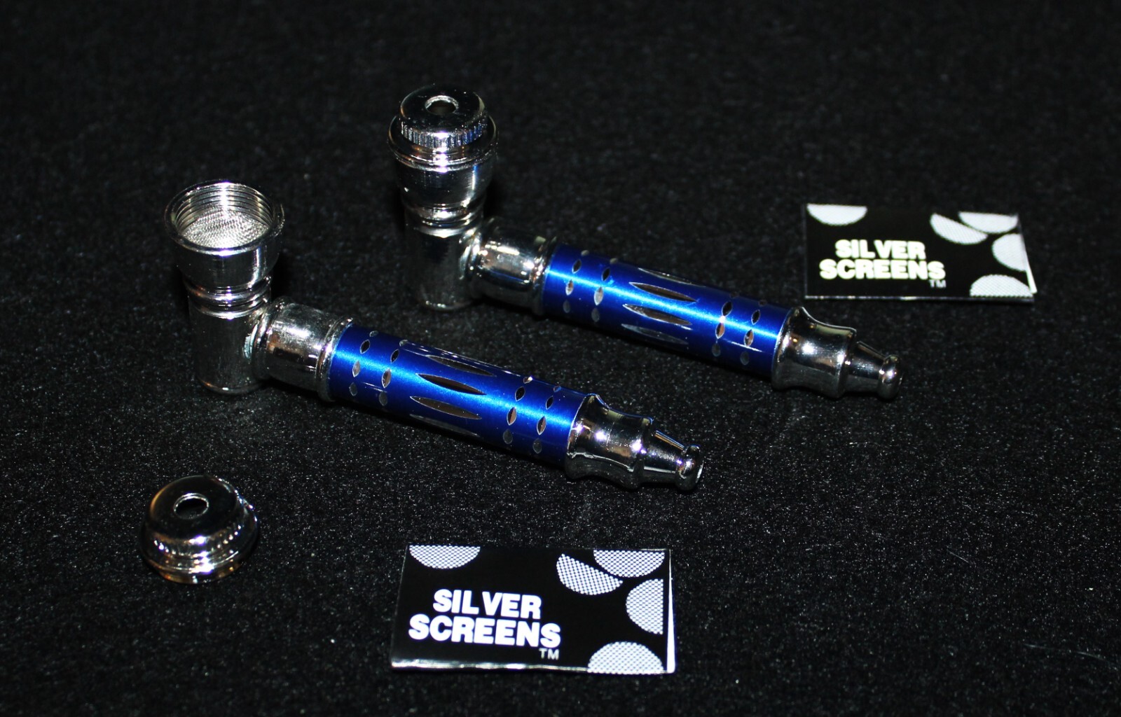 2X ORIGINAL BLUE METAL Pipe w/Lid Tobacco Smoking Metal pipe ALL METAL Pipes