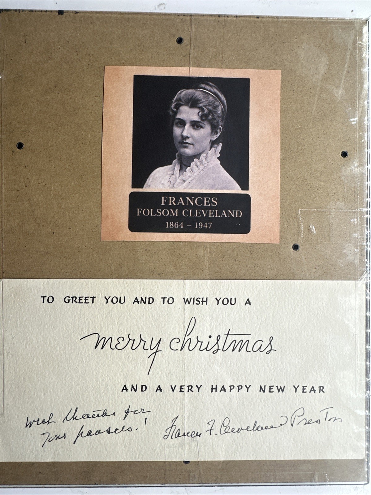 Rare Former First Lady Francis F Cleveland Preston Signed Holiday Greeting Card