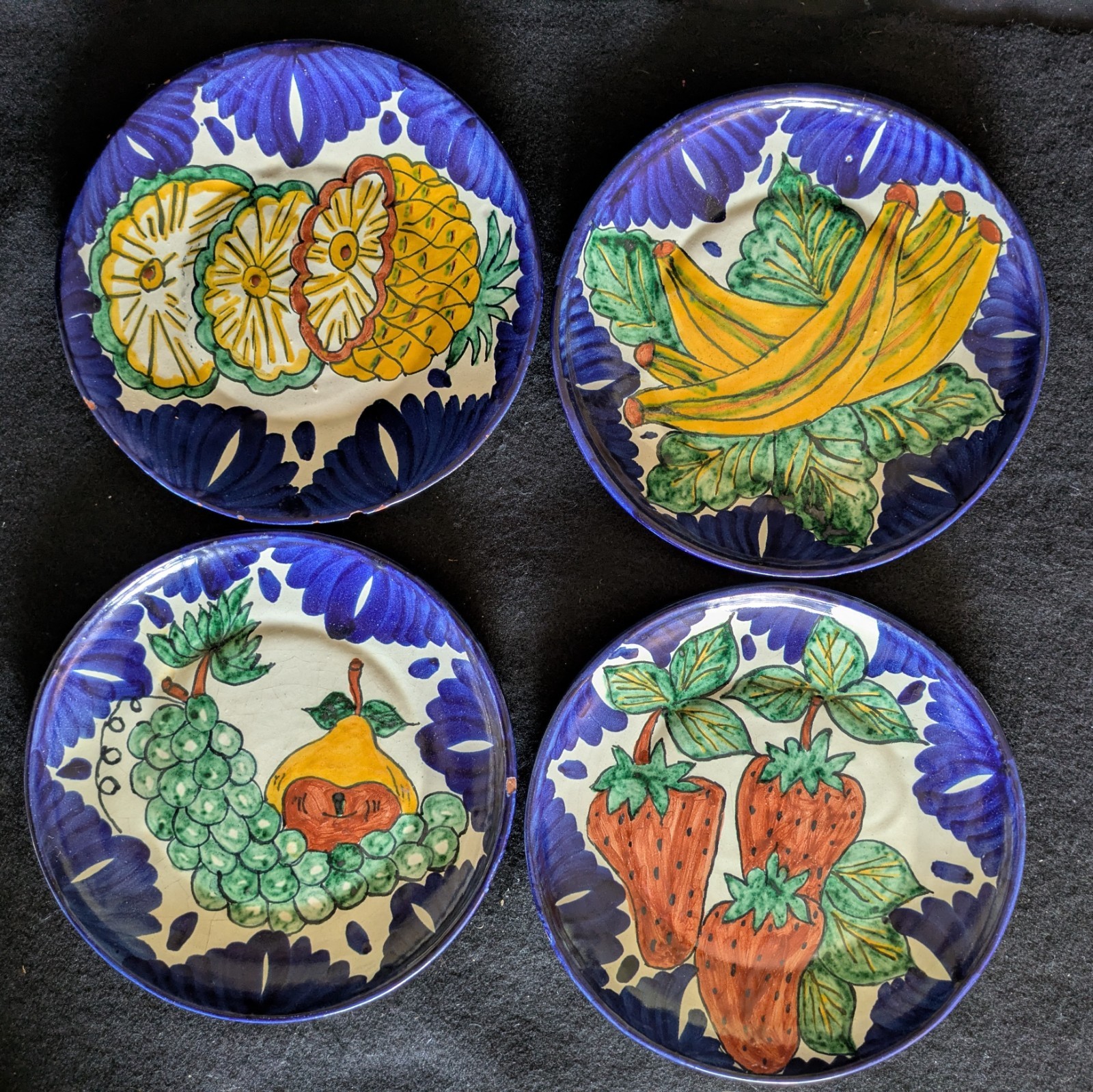 Set of 4 Vintage Mexico Mexican Hand Painted Fruit Talavera Pottery 8” Plates Set of 4 Vintage Mexico Mexican Hand Painted Fruit Talavera Pottery 8” Plates