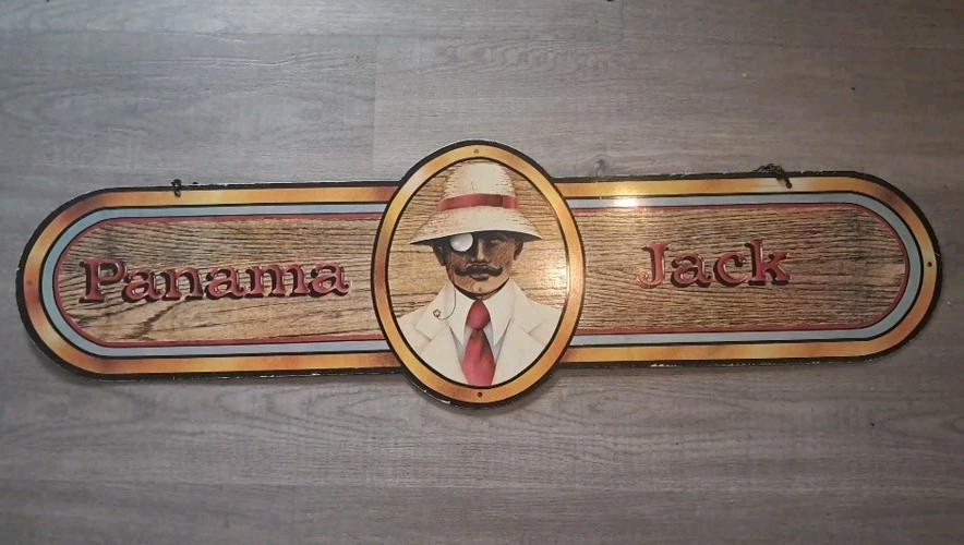 Vintage Panama Jack Metal Store  Hanging Sign Display 36x11 