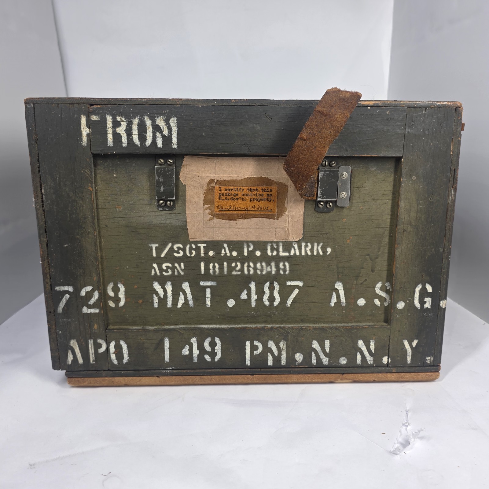 WWII USAAF 729th Material Sq 487th Air Service Group T/Sgt Clark Shipping Crate