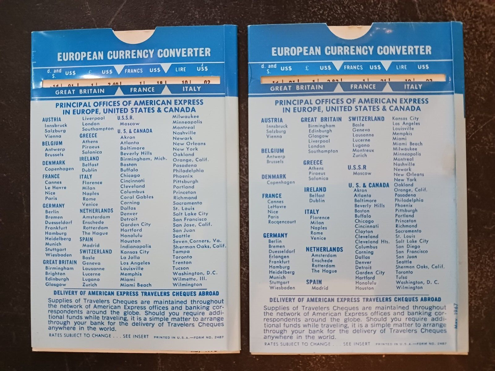 lot 2 vtg vinyl Travel Kit European Currency Converter 1966 American Express