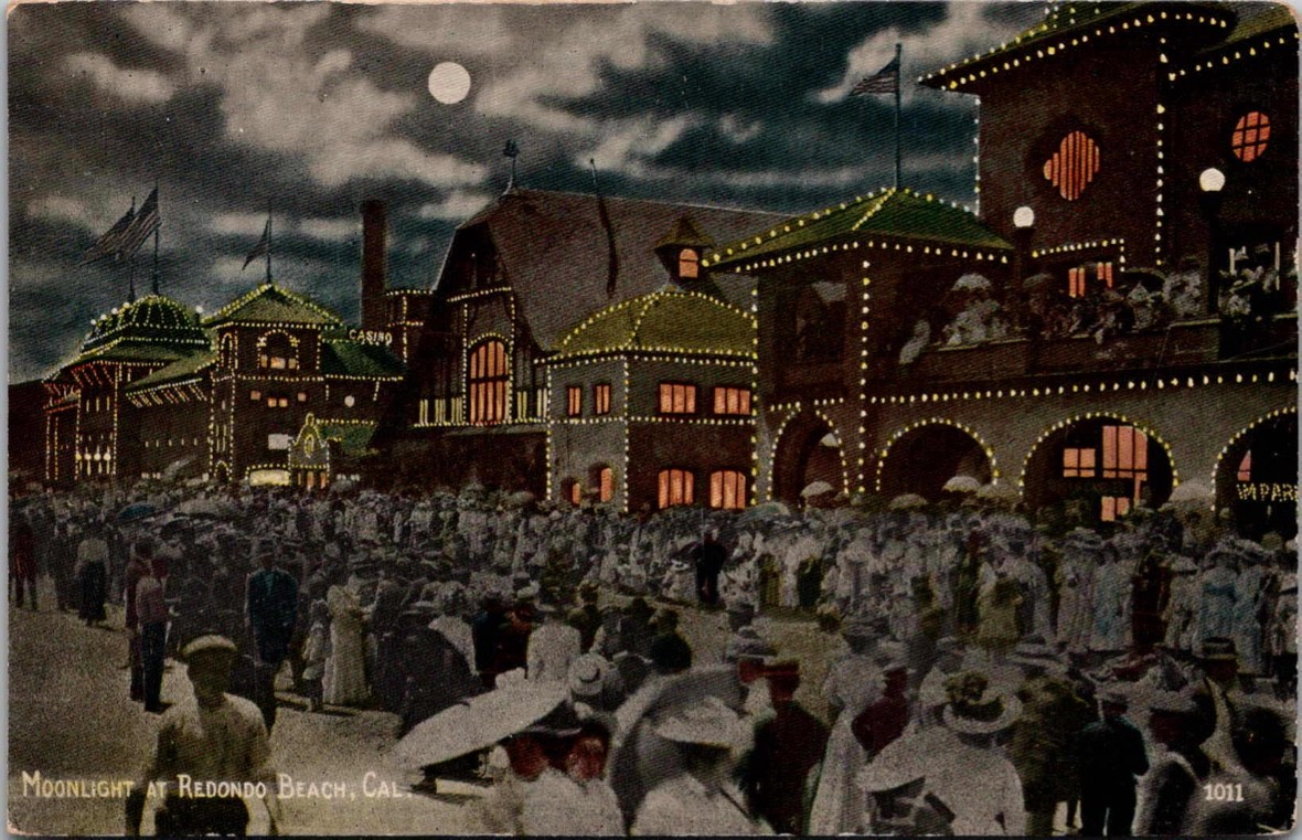 c1915 Moonlight Casino & Crowd Redondo Beach California CA Tichnor Postcard c1915 Moonlight Casino & Crowd Redondo Beach California CA Tichnor Postcard