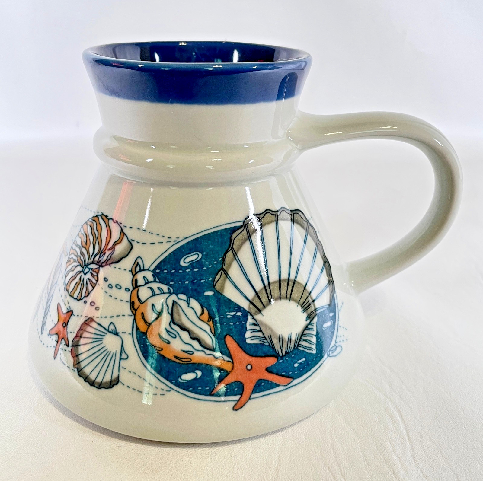 Vintage Otagiri Ceramic Mug: Wide Base- No Spill-  Seashell Design