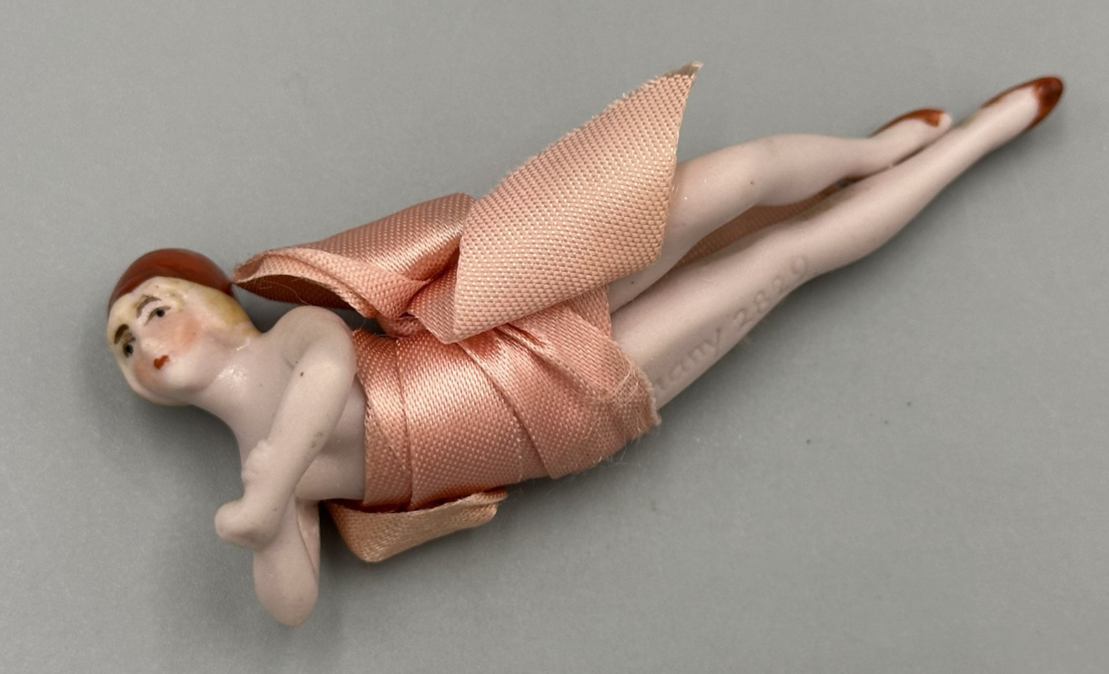 Antique German Bisque Bathing Beauty Figurine Germany 2829 Reclining Flapper Bow