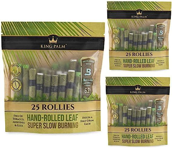 King Palm | Rollie | Natural | Prerolled Palm Leafs | 3 Packs of 25Each =75Rolls