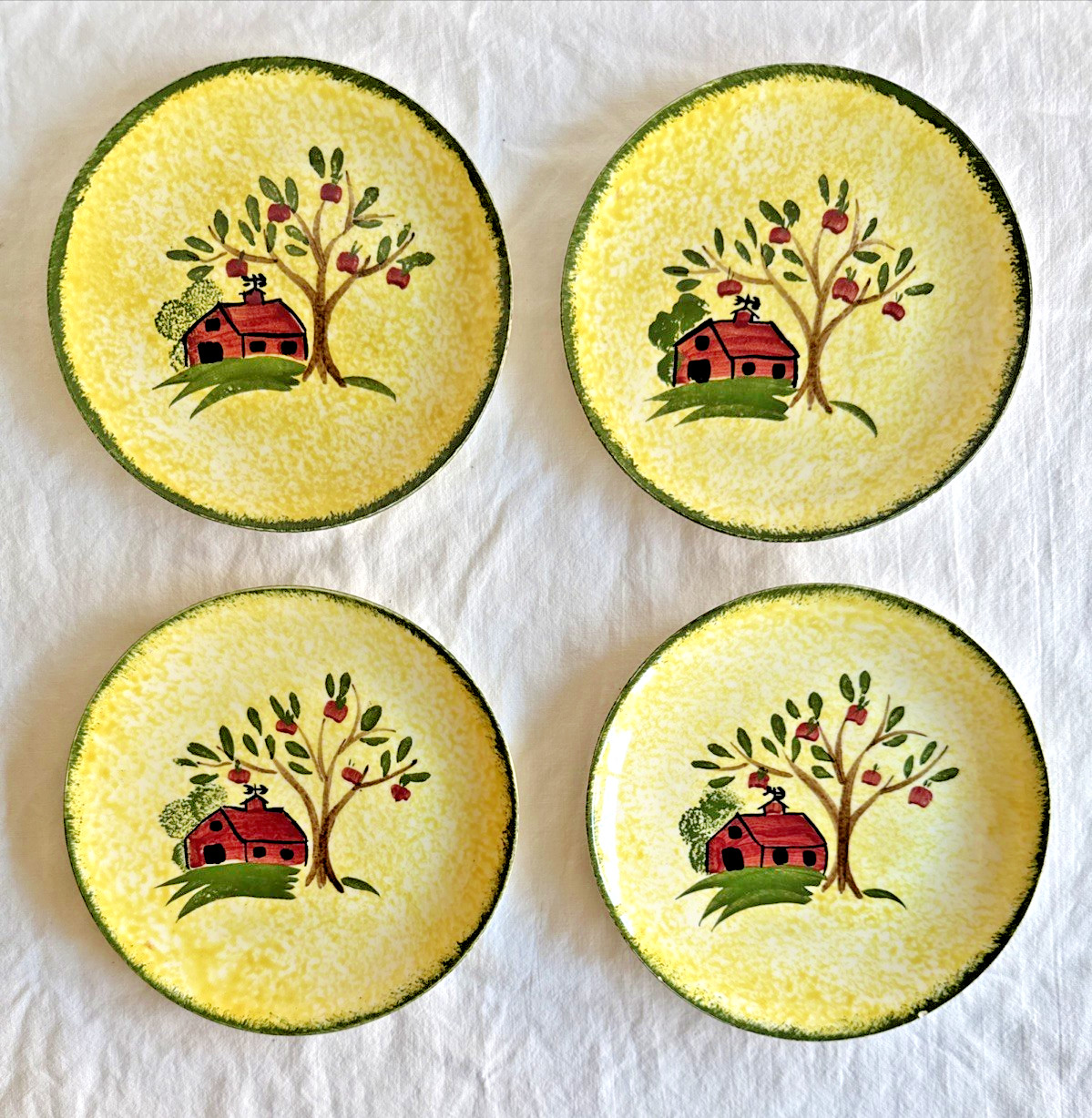 Blue Ridge Southern Pottery Weathervane Dessert Plate(s) VTG Tree Red Barn USA