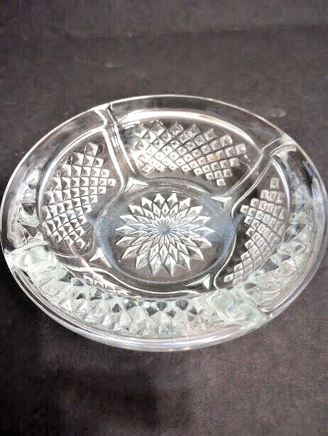 Heavy Pressed Clear Glass Diamond Cut Ashtray, Vintage, Excellent Condition