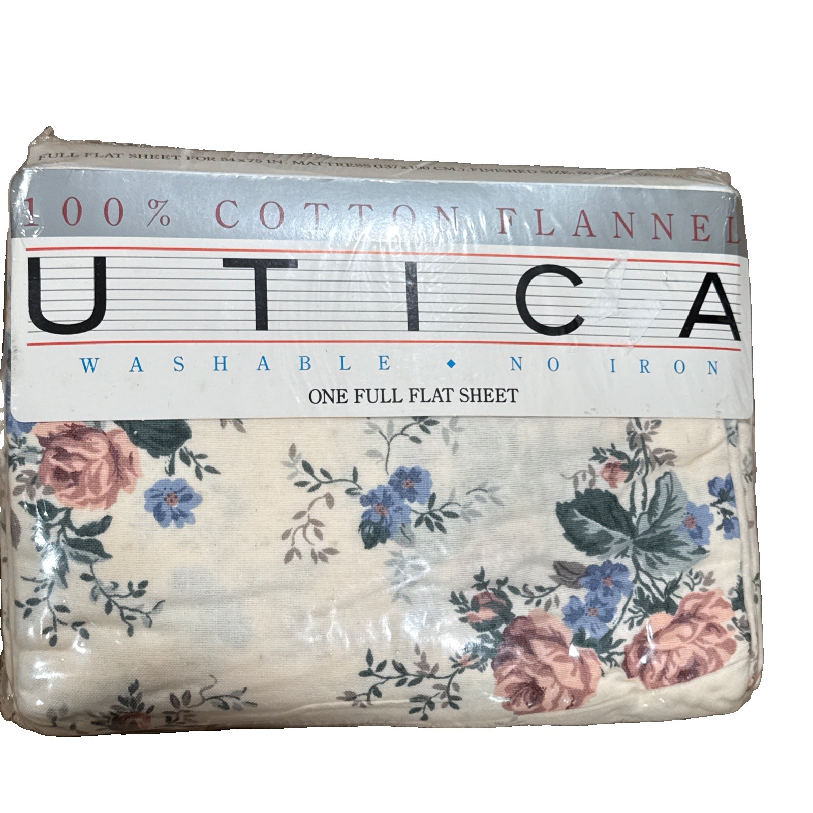 VTG Utica JP Stevens Flannel Full Flat Sheet Chestnut Hill II Rose Floral Cotton