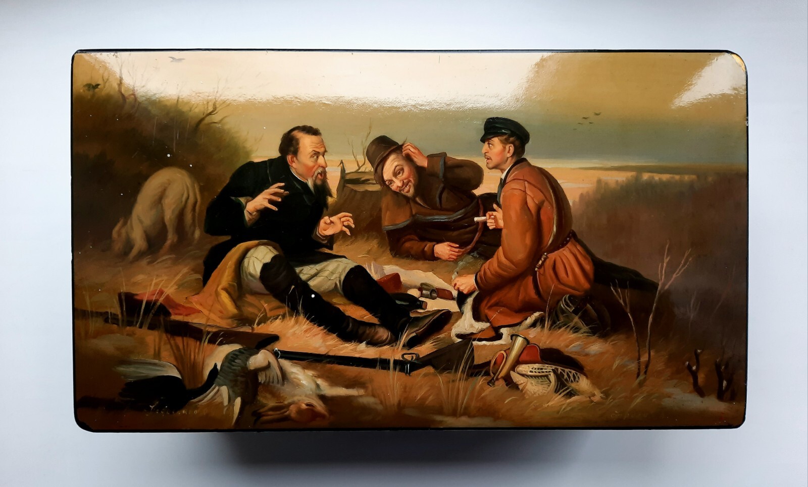 Fedoskino 1960\'s Lacquer Box Vintage Handmade pappier-mache Mstera Palekh