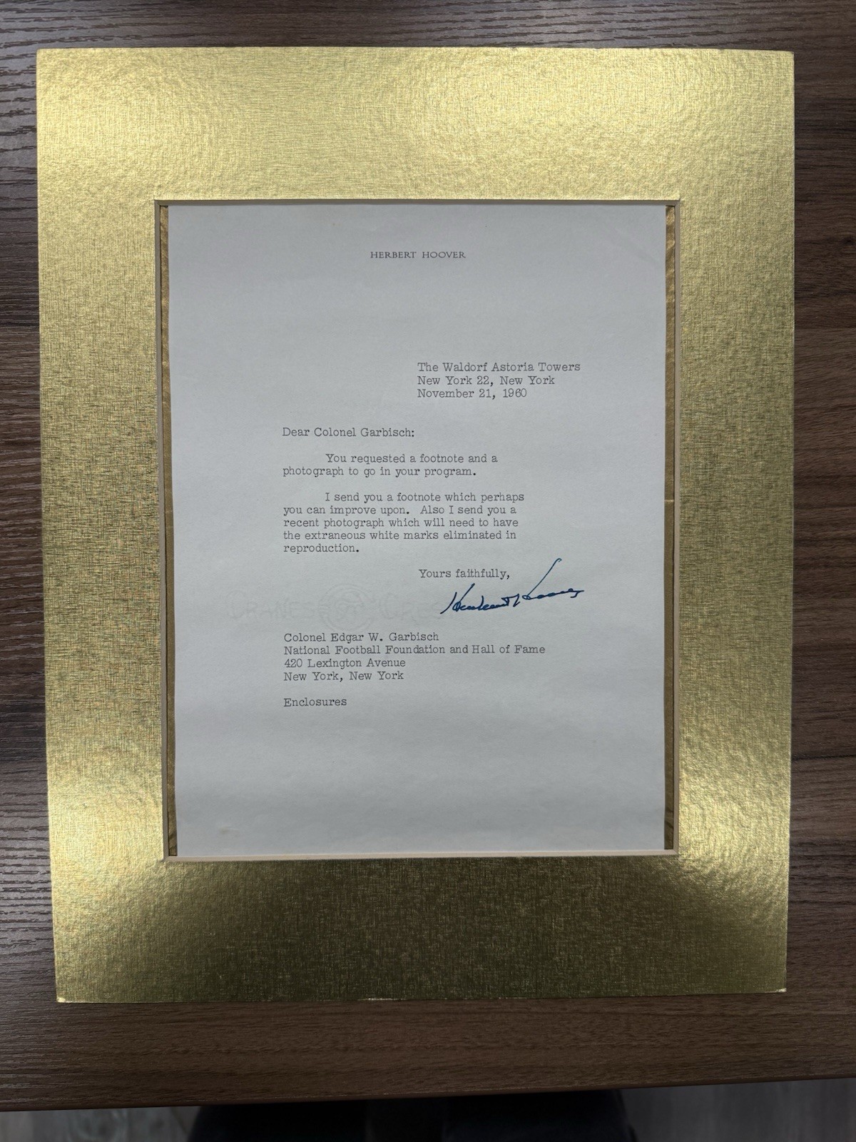 Herbert Hoover Signed Letter (1950) – Professionally Matted & Ready for Framing Herbert Hoover Signed Letter (1950) – Professionally Matted & Ready for Framing