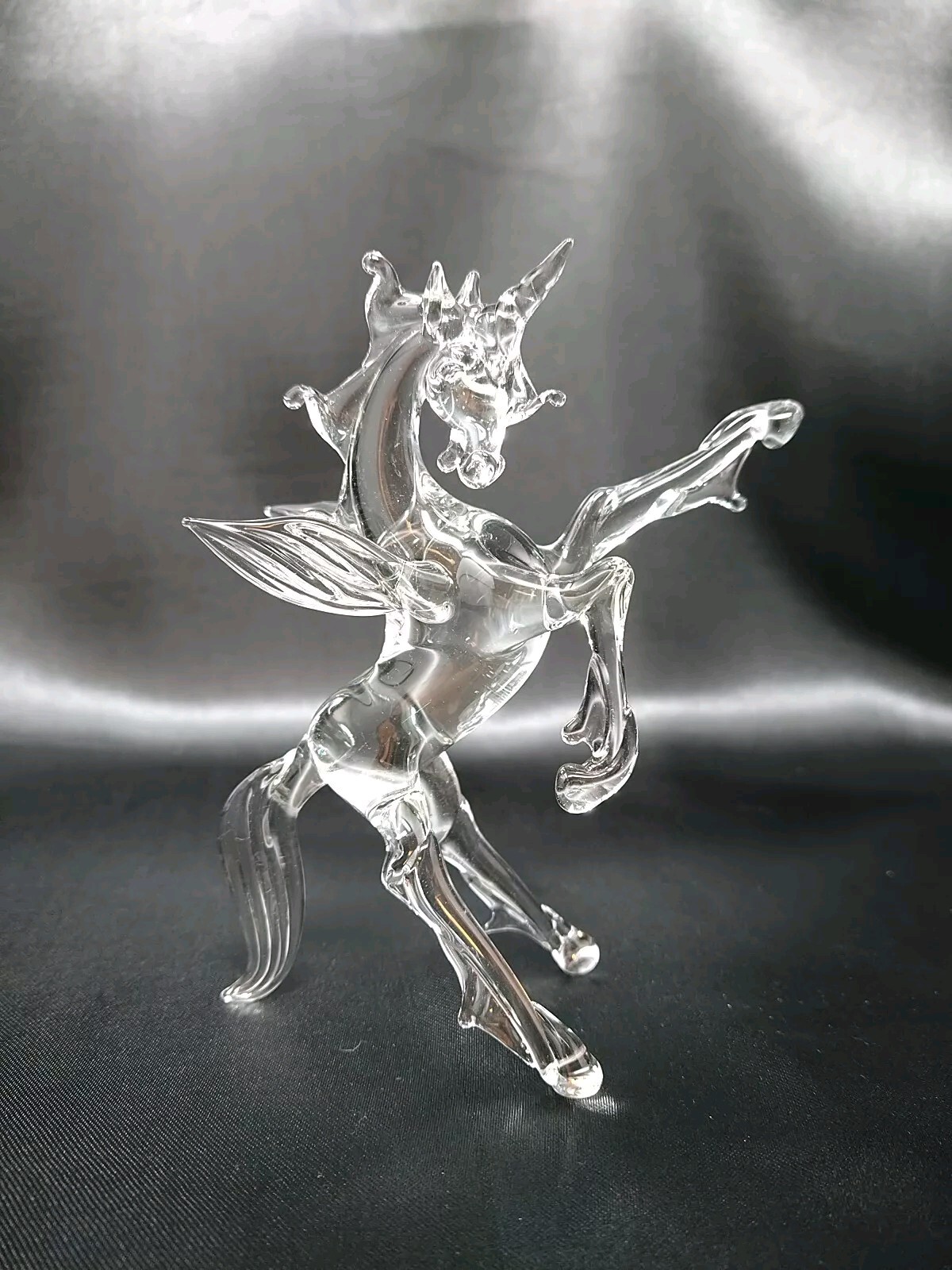 Unipeg Winged Unicorn Figurine Hand Blown Clear Glass Figure Figurine New