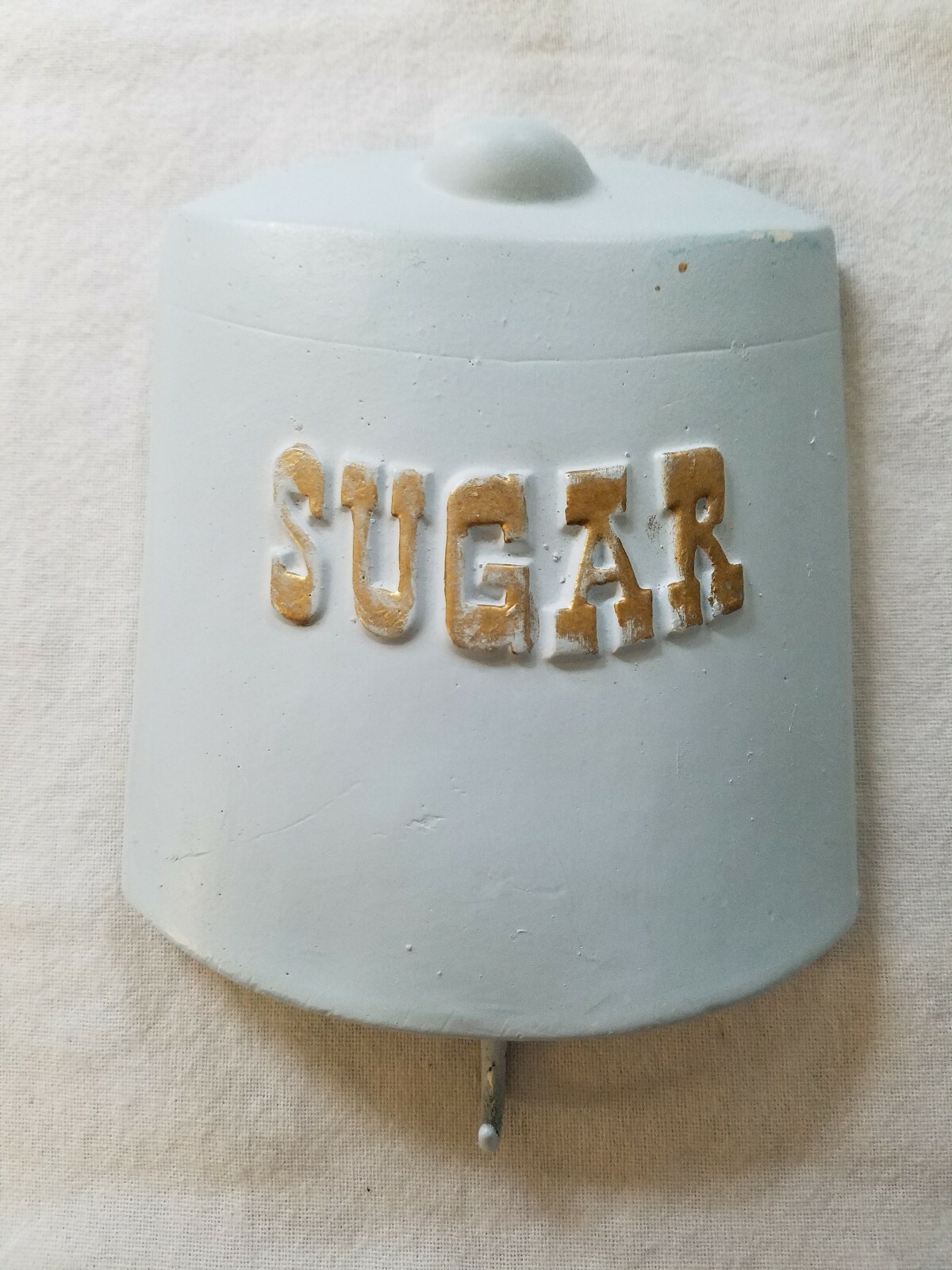 Pale Blue Chalkware or Plaster Wall Hanging w/ Hook at Bottom & \