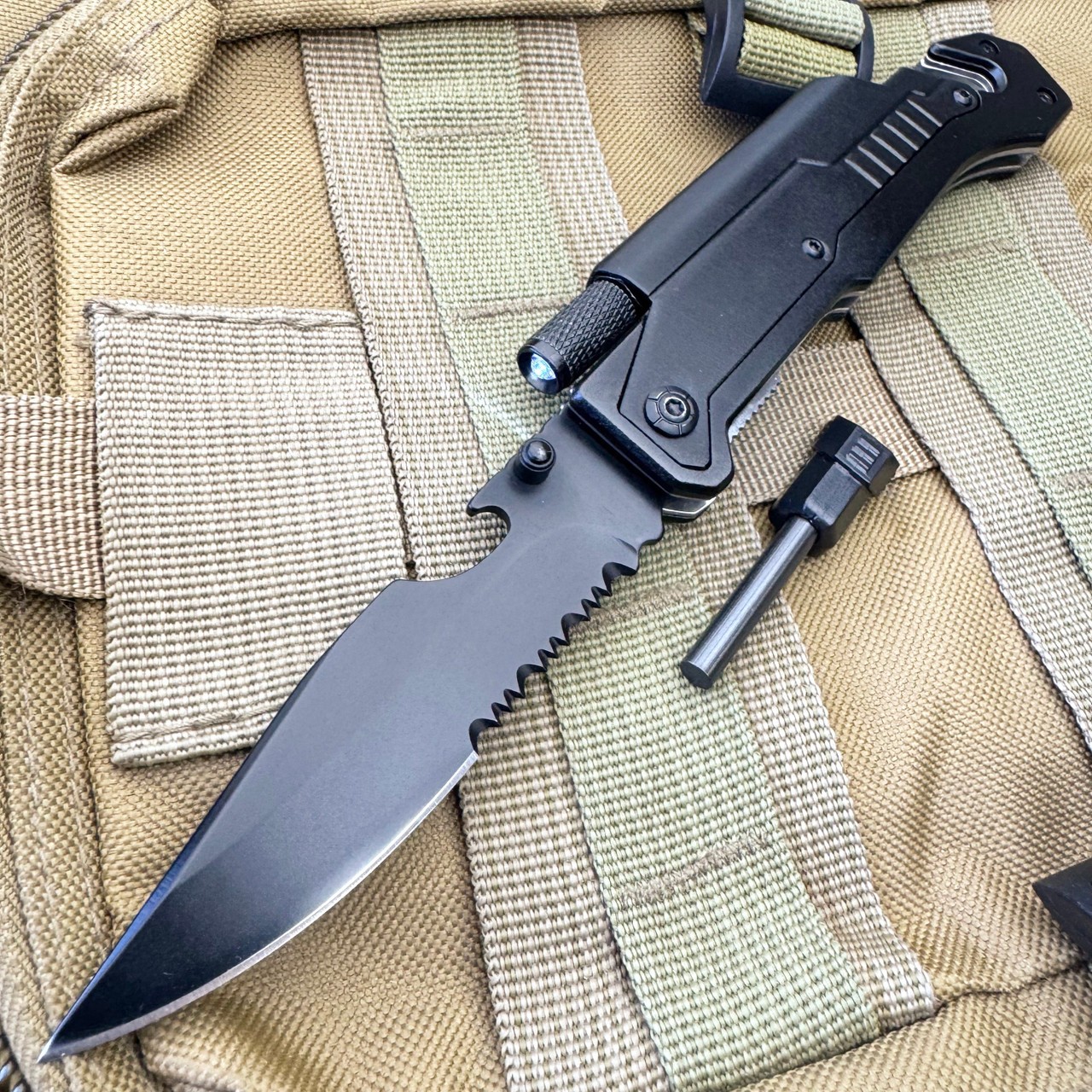 Best 7-in-1 Survival Tactical Military Folding Pocket Knife with LED Light Tool