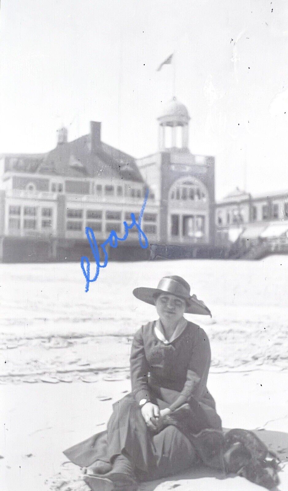 ATQ Film Negative c.1910s Steel Pier Atlantic City NJ Woman Black Dress Beach
