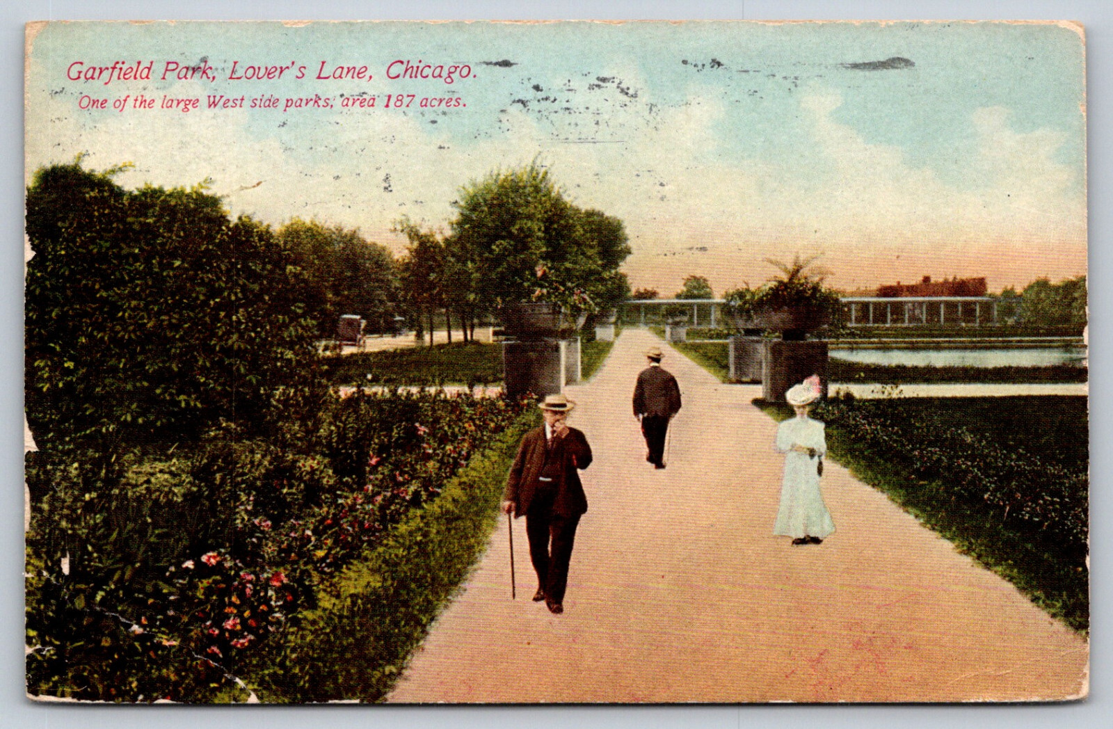 VTG c1910 Garfield Park Chicago Postcard Lover\'s Lane Vintage Antique Stamped
