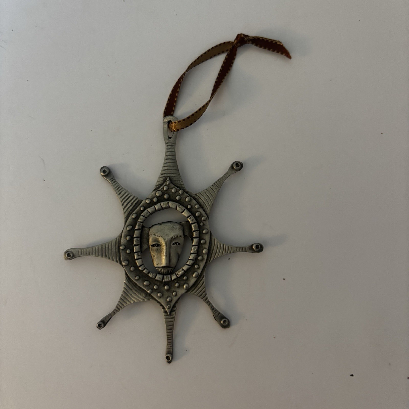 Leandra Drumm HTF Pewter Ornament Signed Sun? Framed Face 