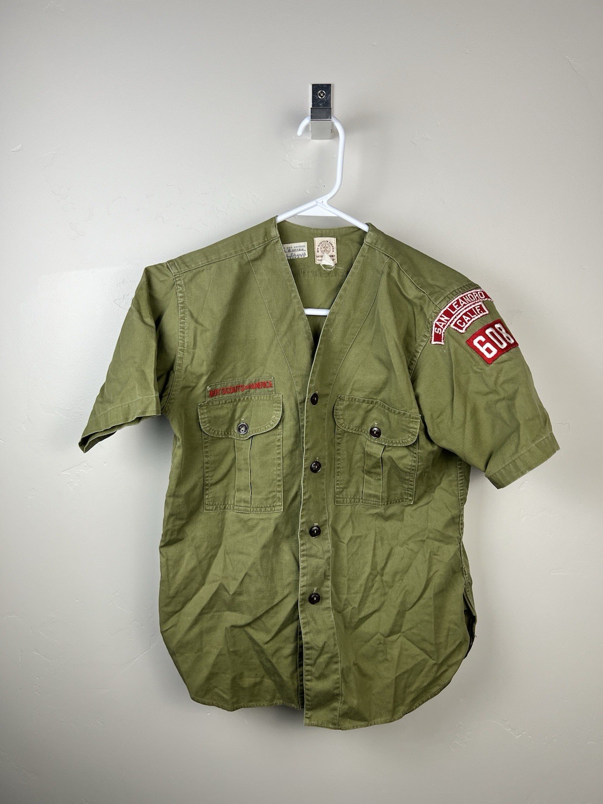 Vintage 1950’s Boy Scouts Uniform Shirt San Leandro RWS Troop 608 BSA Sanforized