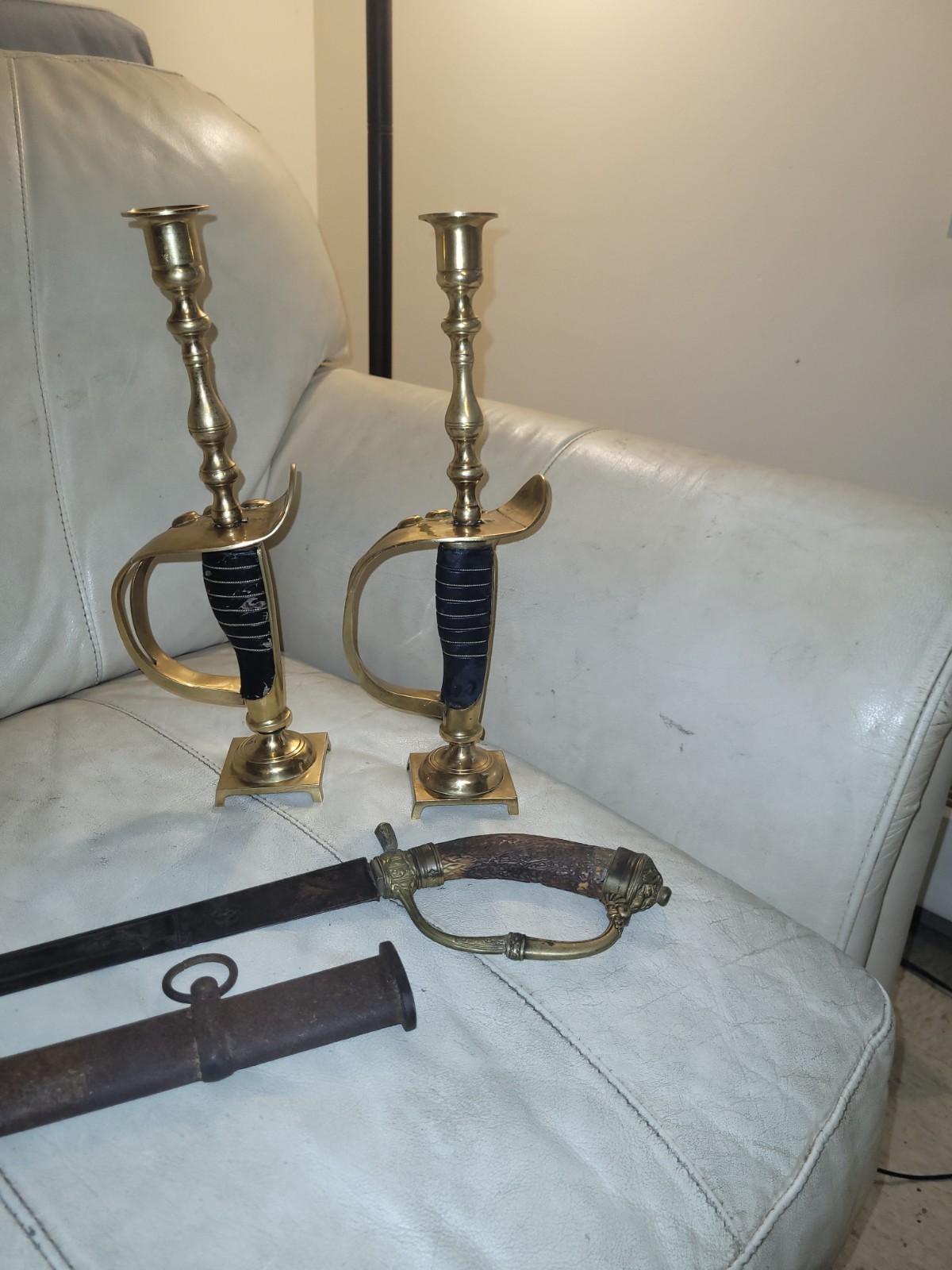 Extremely rare and beautiful Candlestick/ holder from sabers. Pair. European Extremely rare and beautiful Candlestick/ holder from sabers. Pair. European