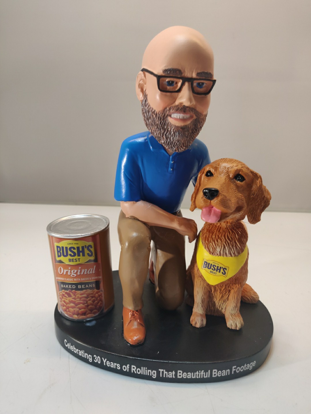 Bush\'s Best Handmade Advertising Bobblehead Duke Dog w/ Baked Beans Can