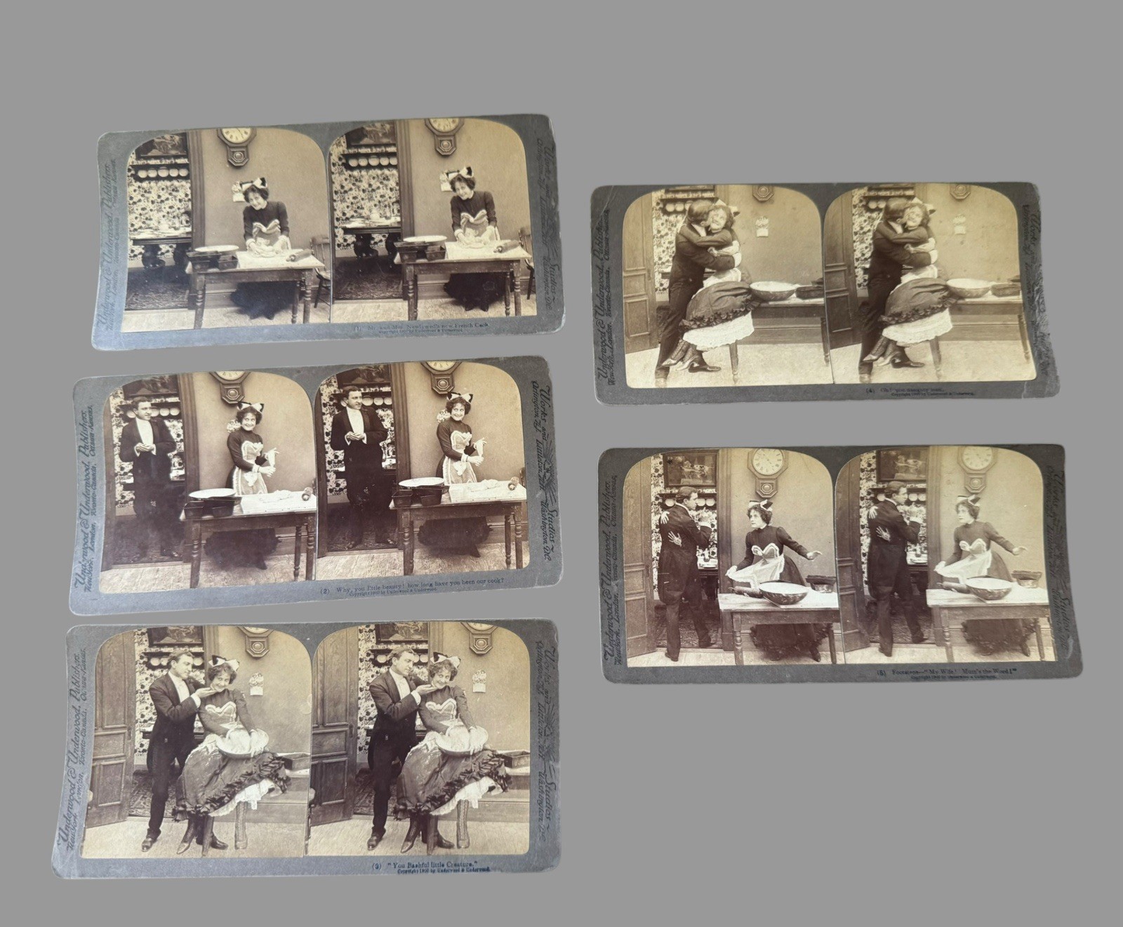 5 Antique Underwood Stereoviews Newlyweds French Cook Comic Series Nos 1-5