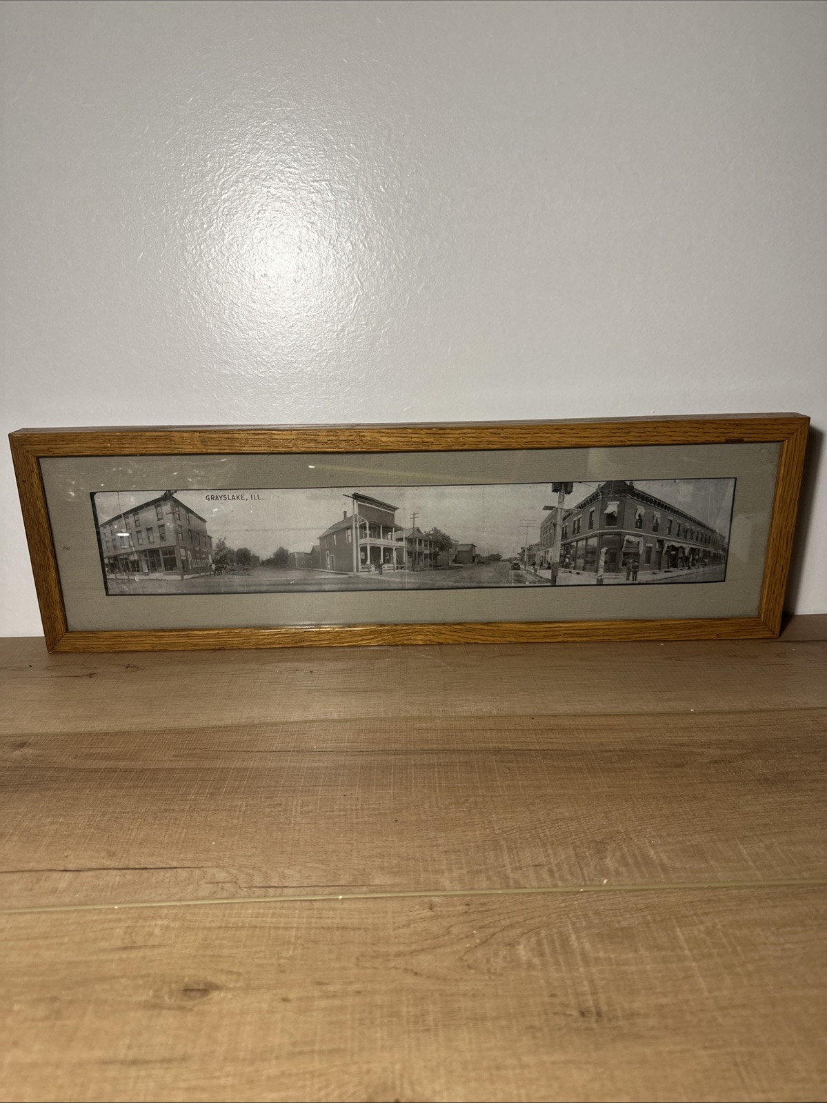 Vintage 1900’s Grayslake IL Panoramic Black White Framed Picture Downtown 25”x8”